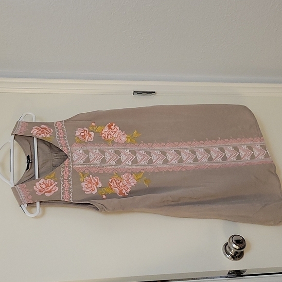 ANDREE BY UNIT Beige Mexican Embroidered Tank Trapeze Jumper Festival Dress - Picture 4 of 10